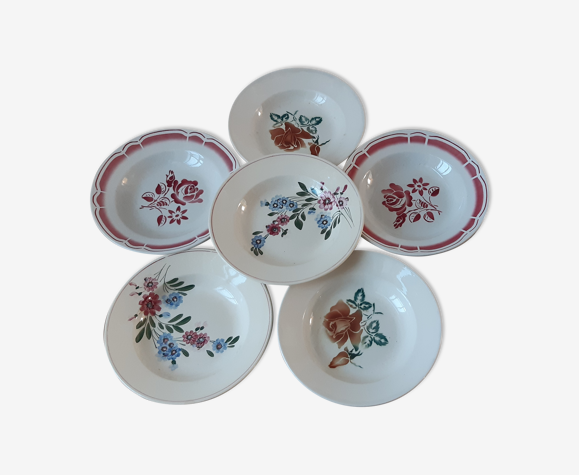 Lot de 6 assiettes creuses Digoin Sarreguemines dépareillées