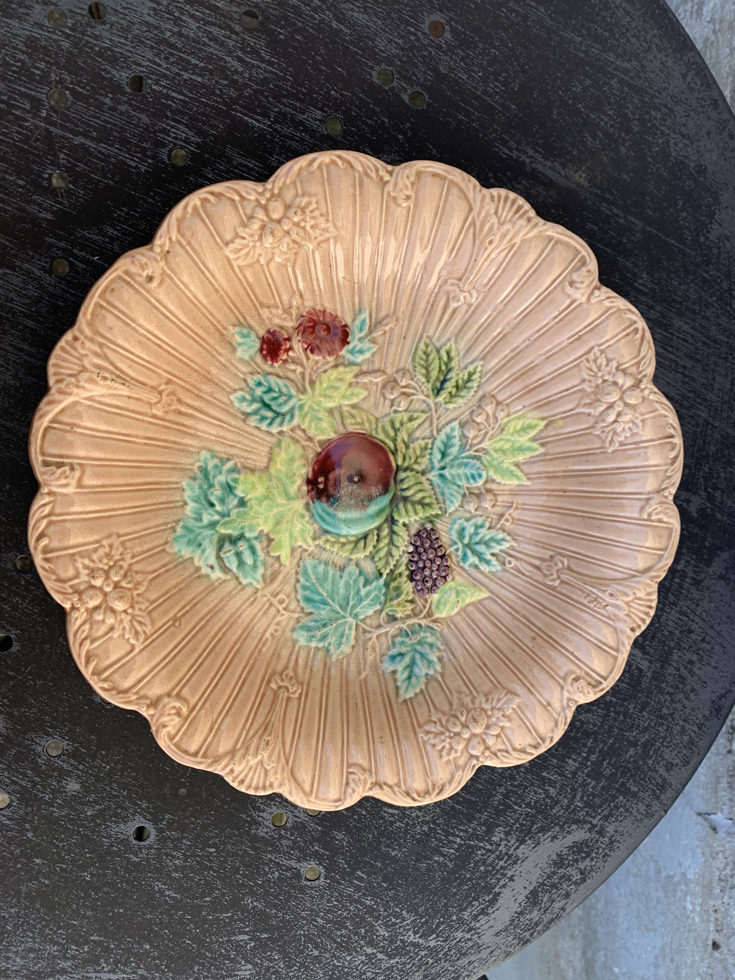 Plate, barbotine bowl, old fruit model, art deco and collector