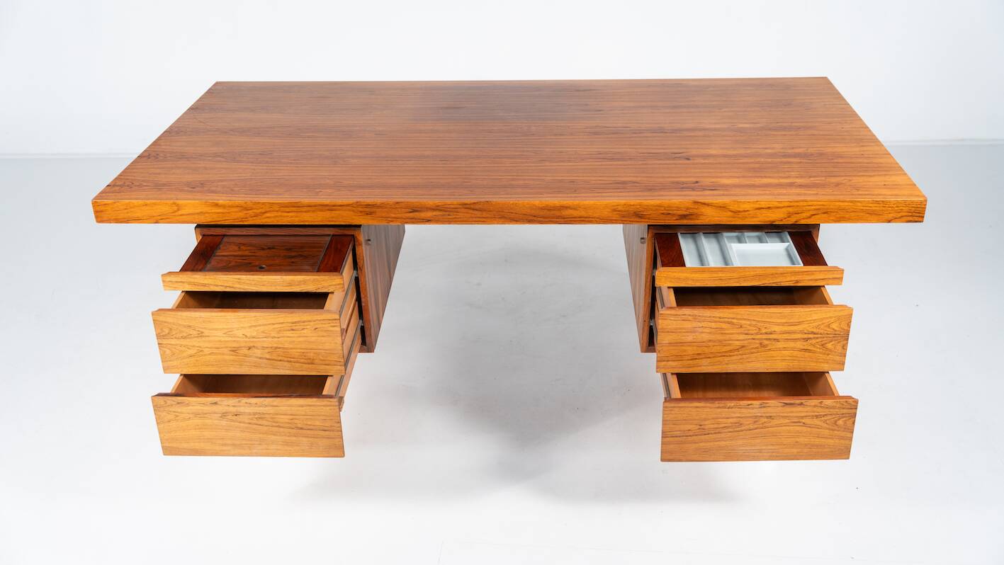 Bureau moderne du milieu du siècle en bois et chrome, Italie, années 1970