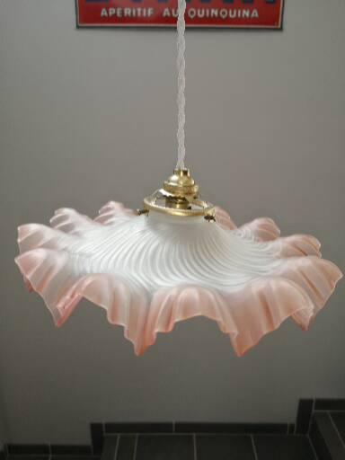 Ceiling light old pink opaline serrated handkerchief art deco 1930