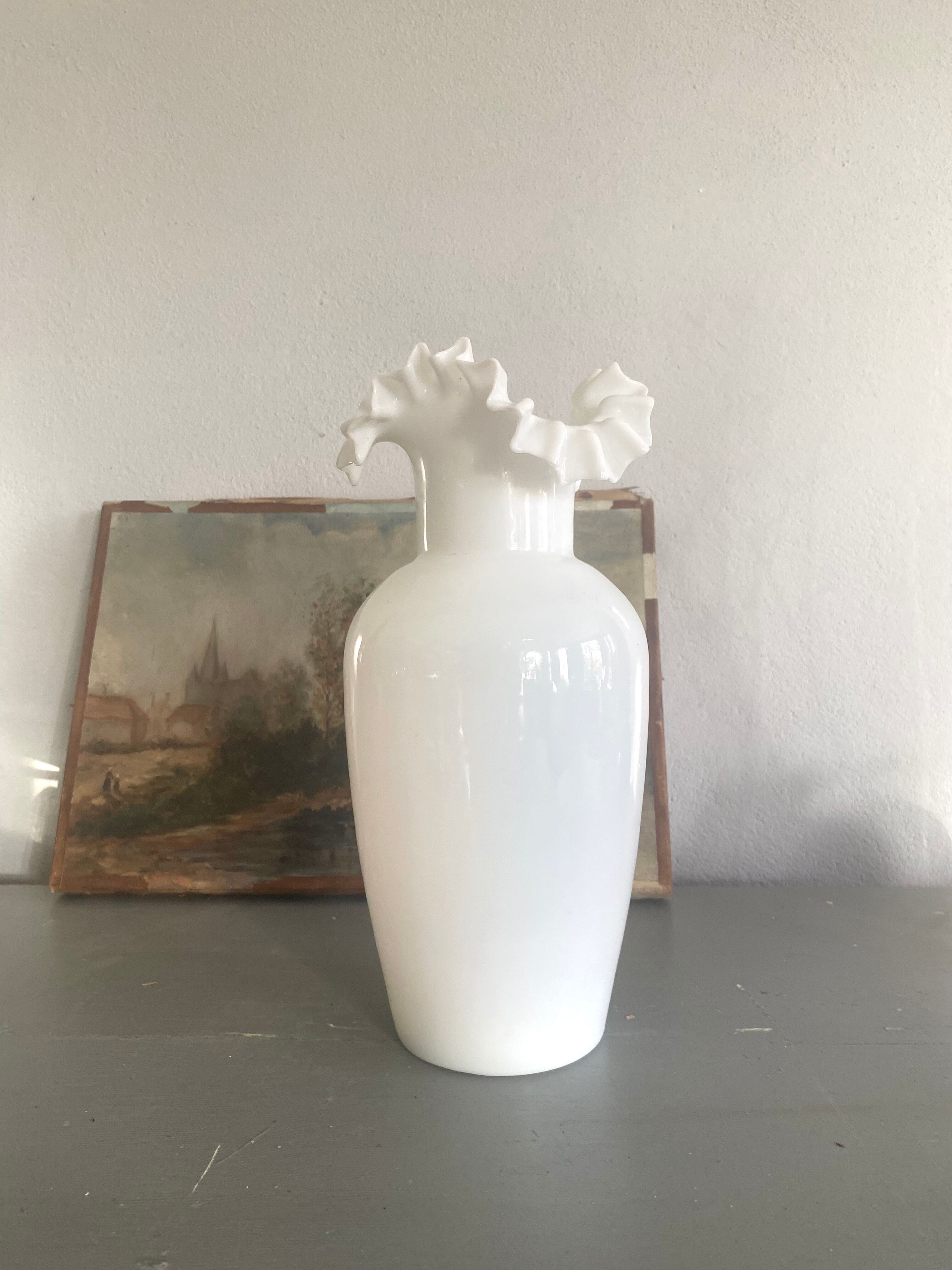 Opaline vase scalloped neck