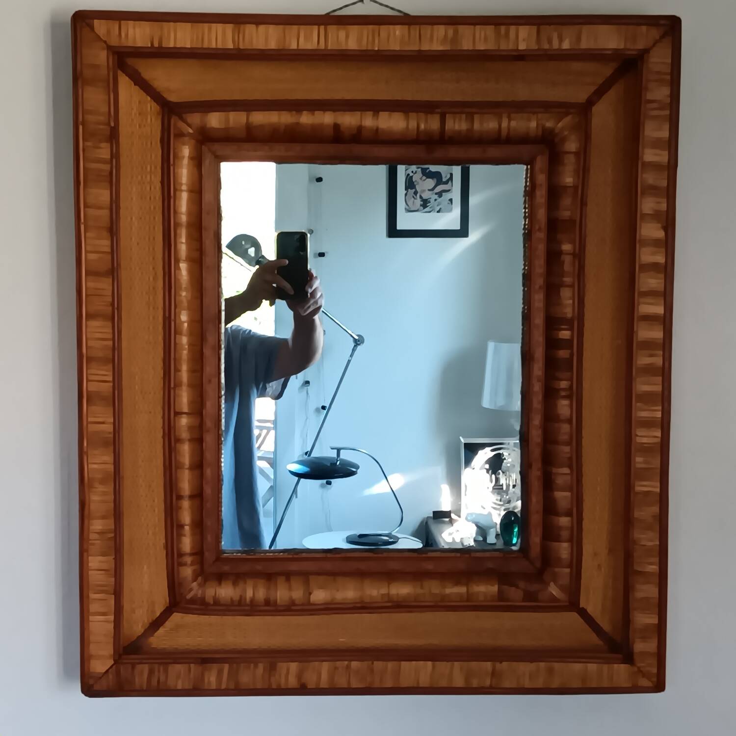 Wall mirror in rattan, wicker and wood
