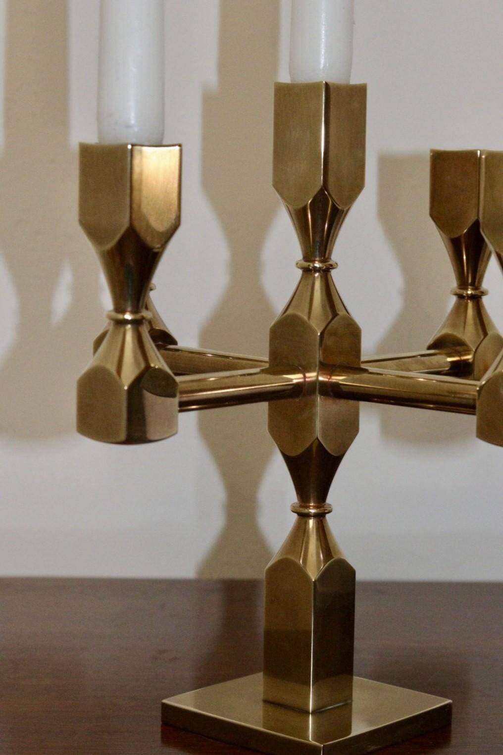 Five-arm Swedish brass candelabra by Gusum circa 1990