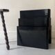 Large black magazine rack by Giotto Stoppino for Kartell, Italy 1970.