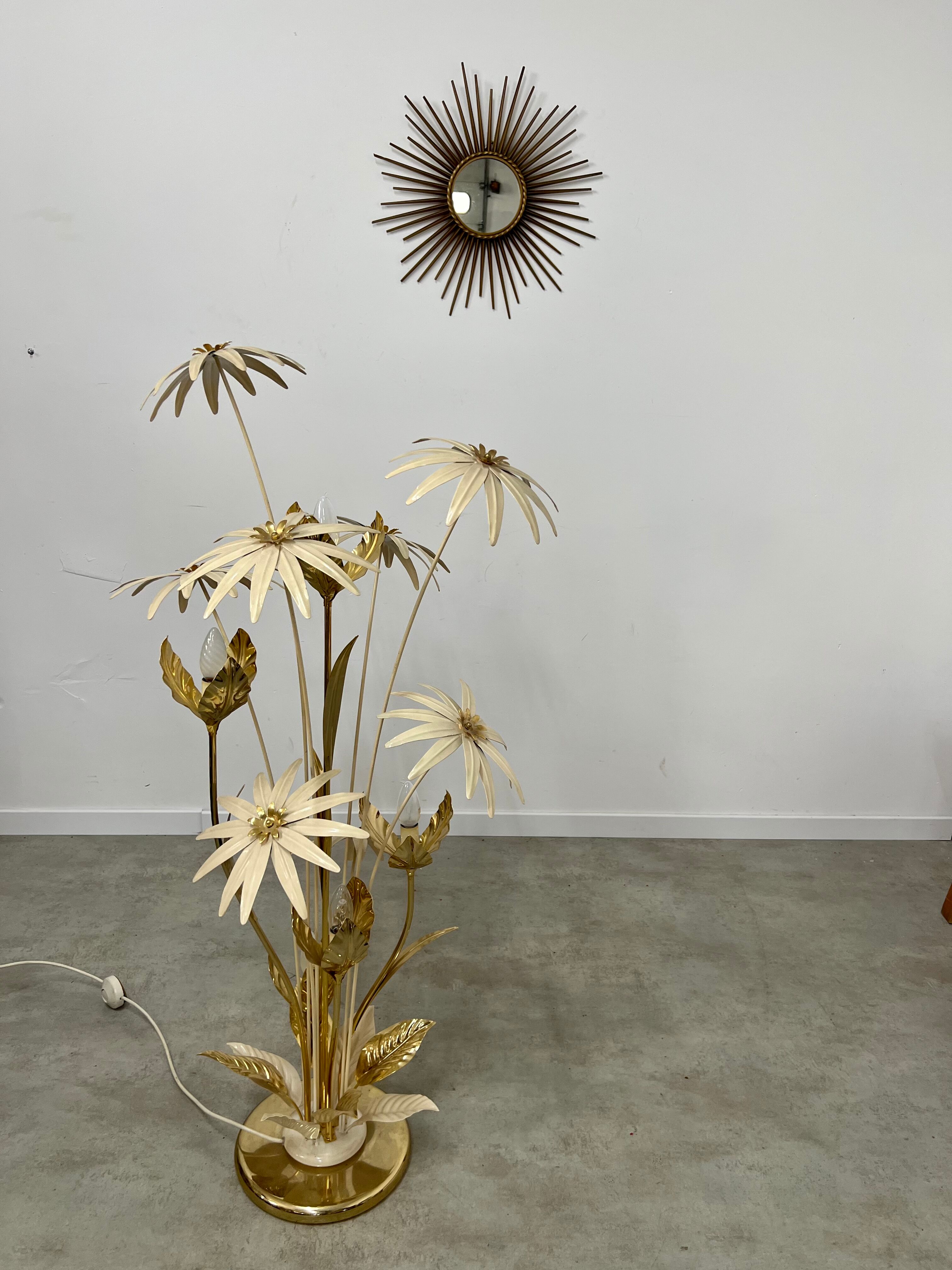 Floor lamp flower metal Design Hans Kögl Scandinavian vintage 5 burners