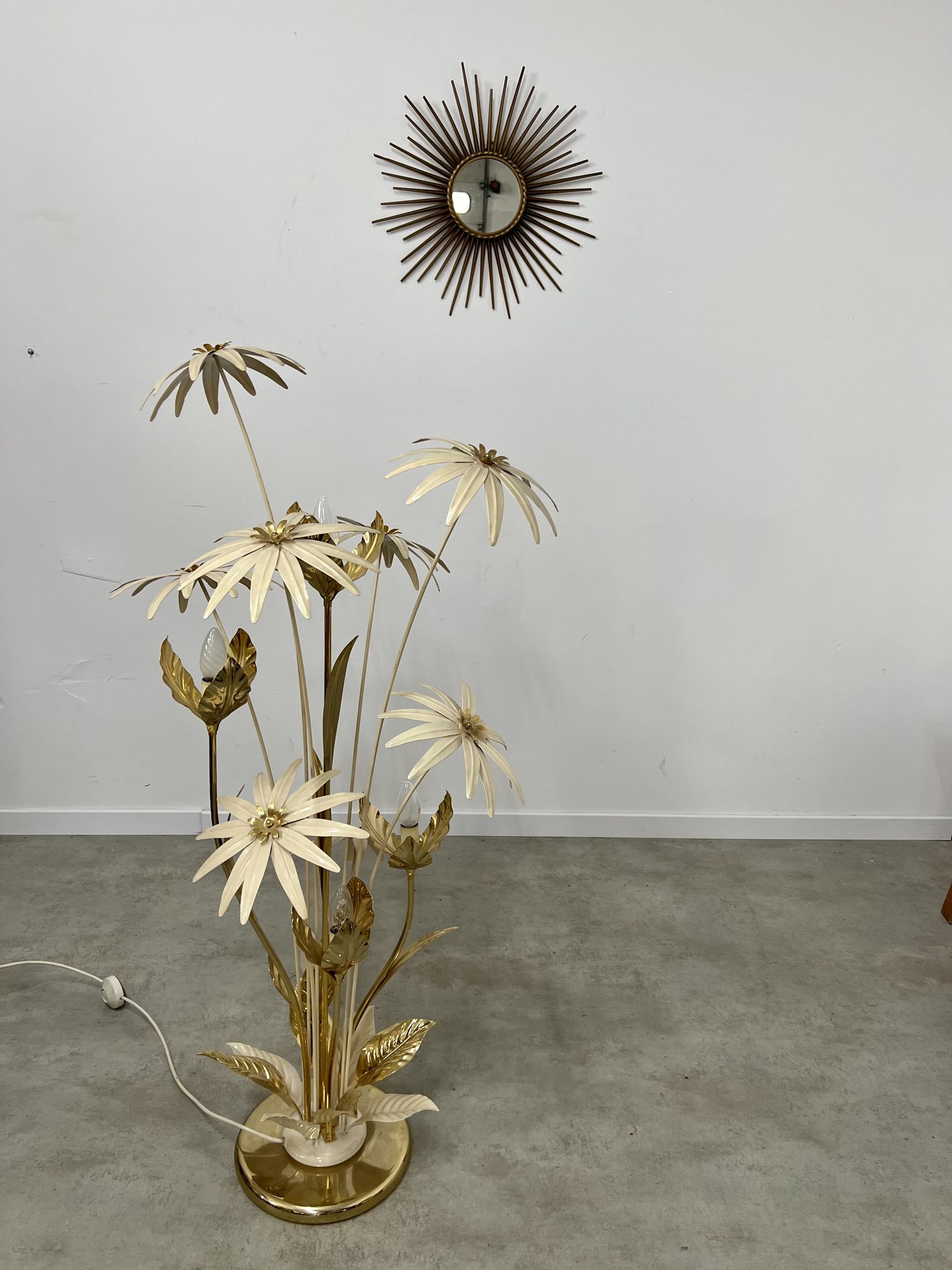 Floor lamp flower metal Design Hans Kögl Scandinavian vintage 5 burners