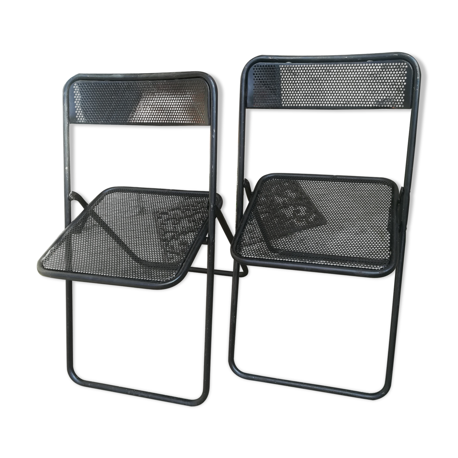Duo de chaises pliantes en métal décapé