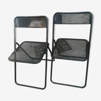 Duo de chaises pliantes en métal décapé