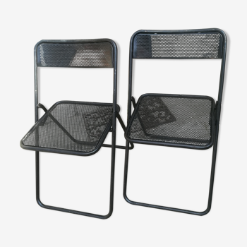Duo of coated metal folding chairs