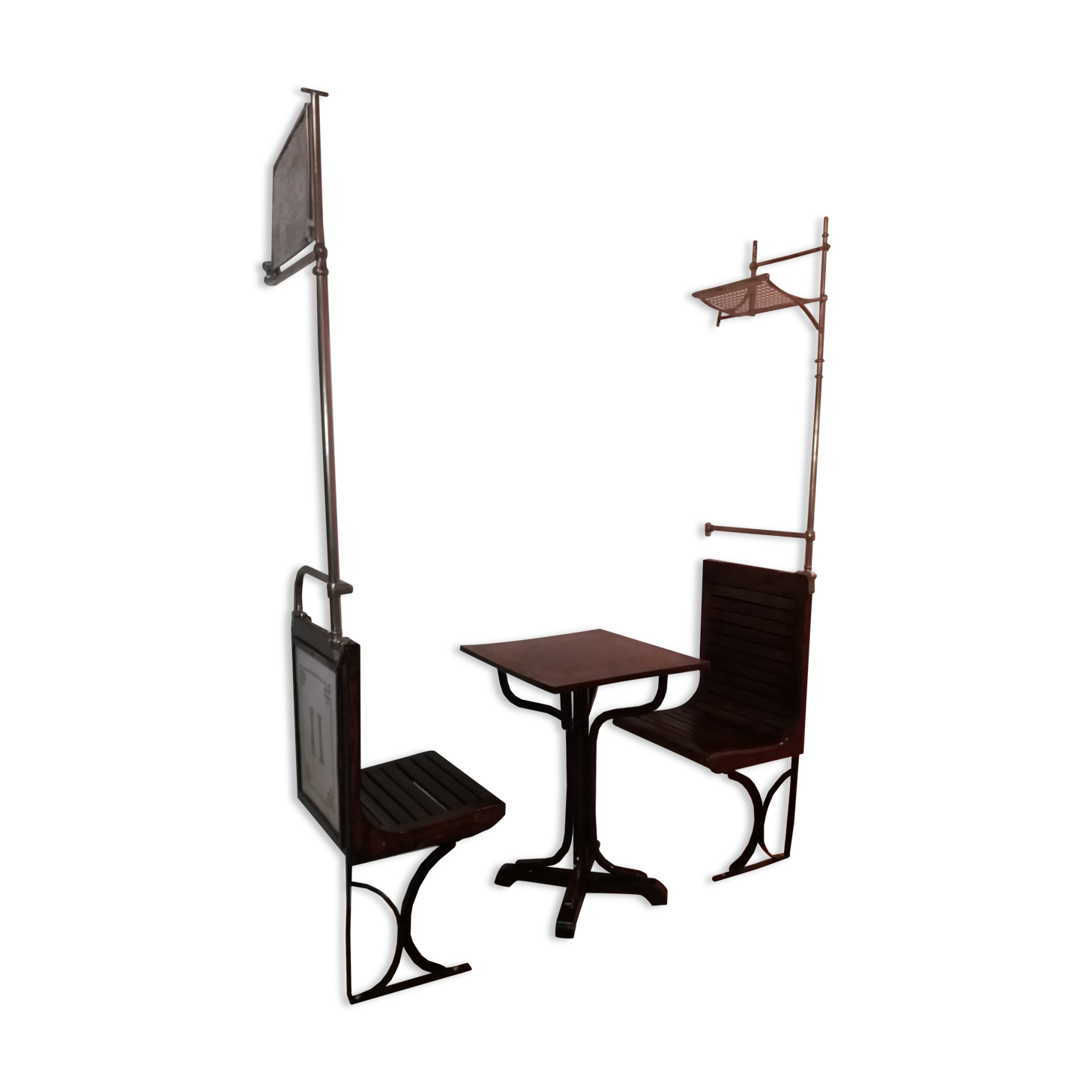 Lot of two wooden subway chairs with table