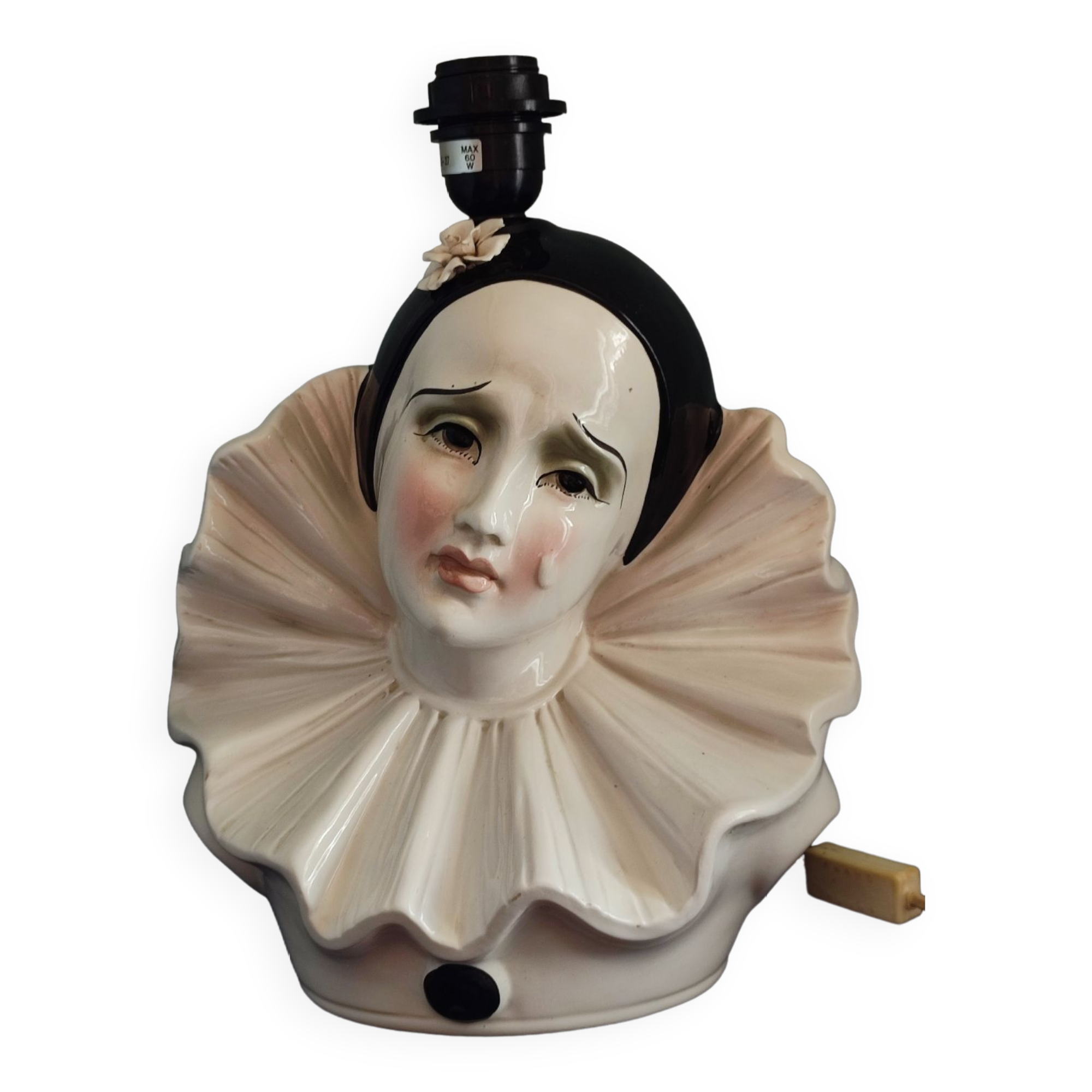 Vintage Pierrot ceramic lamp base.