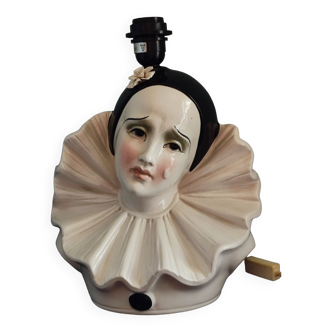Pied de lampe en céramique sujet Pierrot vintage.