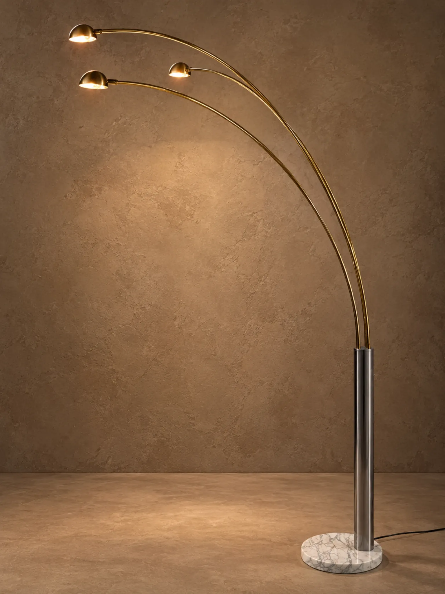 Three-arc floor lamp brass marble Italy circa 1980