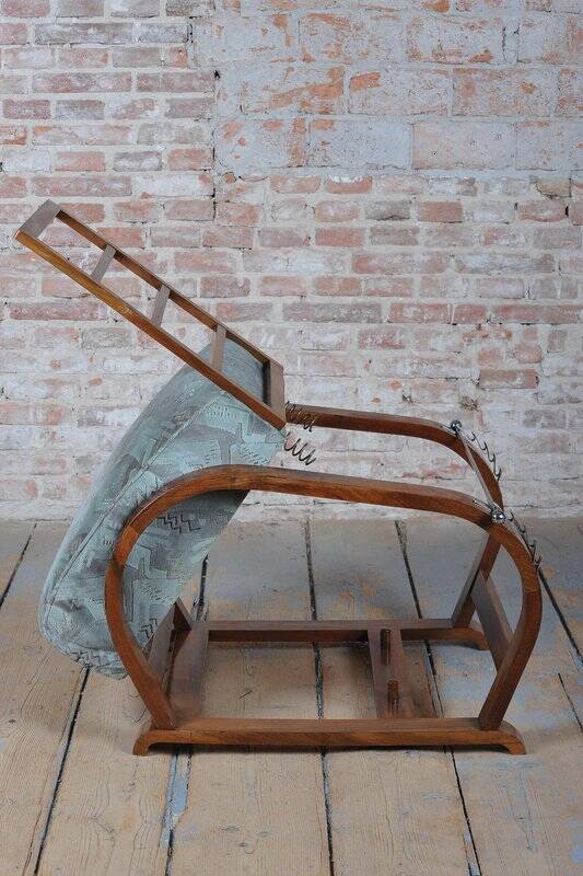 Czech Art Deco Walnut and Chrome Reclining Armchair, 1930s