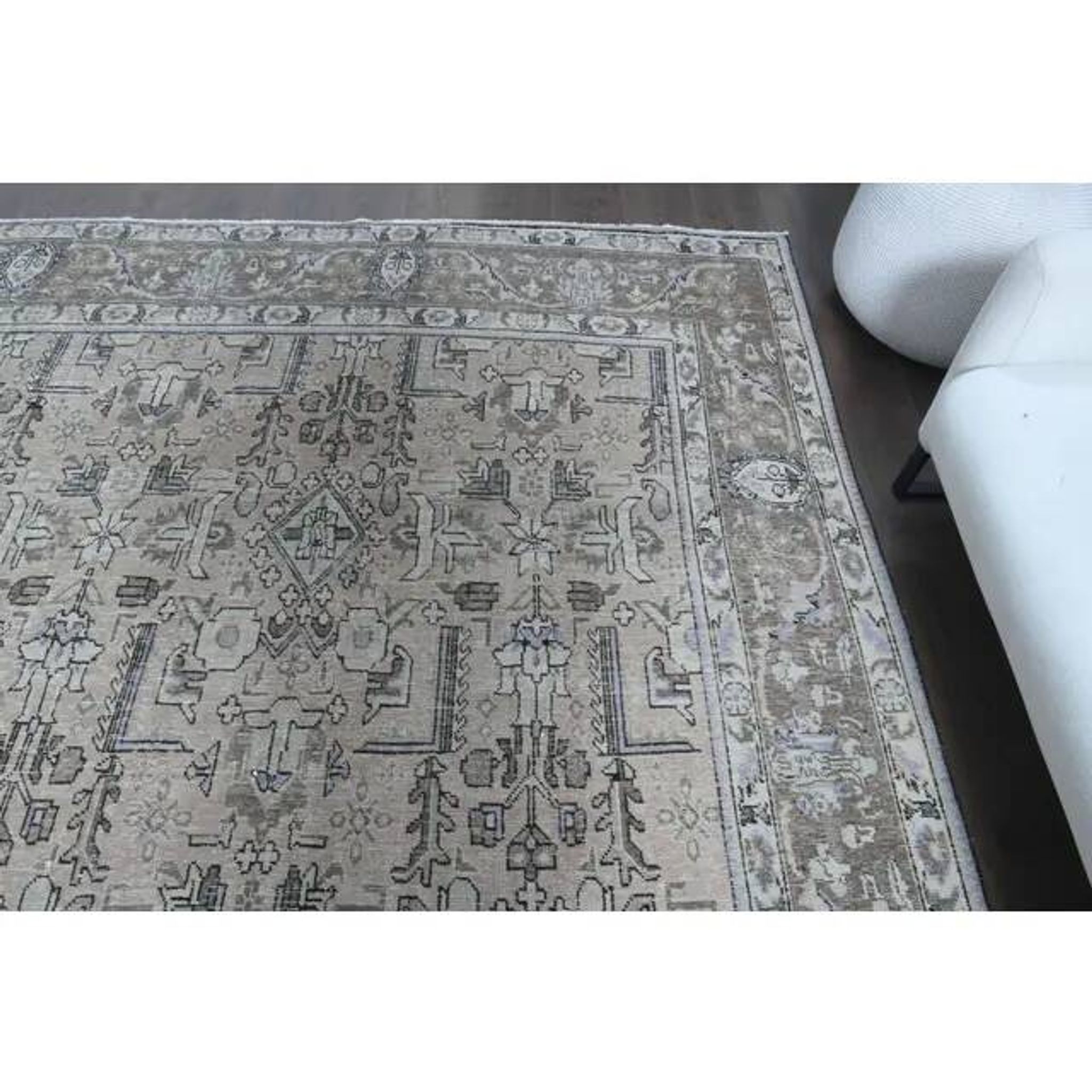 1960s Vintage Persian Handmade Wool Cotton Grey Area Rug 297x375