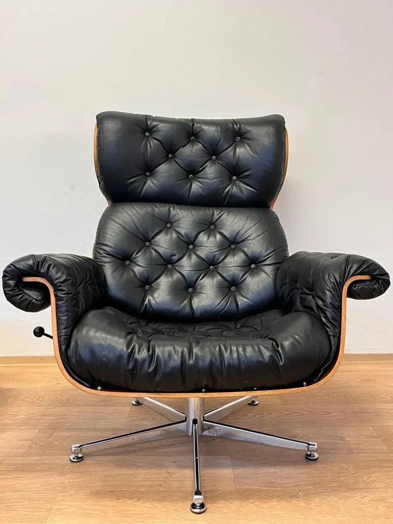 XL Extraordinary design Bent plywood Lounge Chair and Ottoman in rosewood -1960s