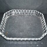 Old square tray in molded glass - liquor or fruit service 21.5cm