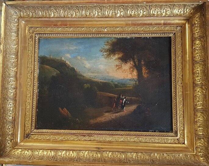 HST "The flight into Egypt, landscape at setting sun" by Hermann van Swanevelt (1600-1655)