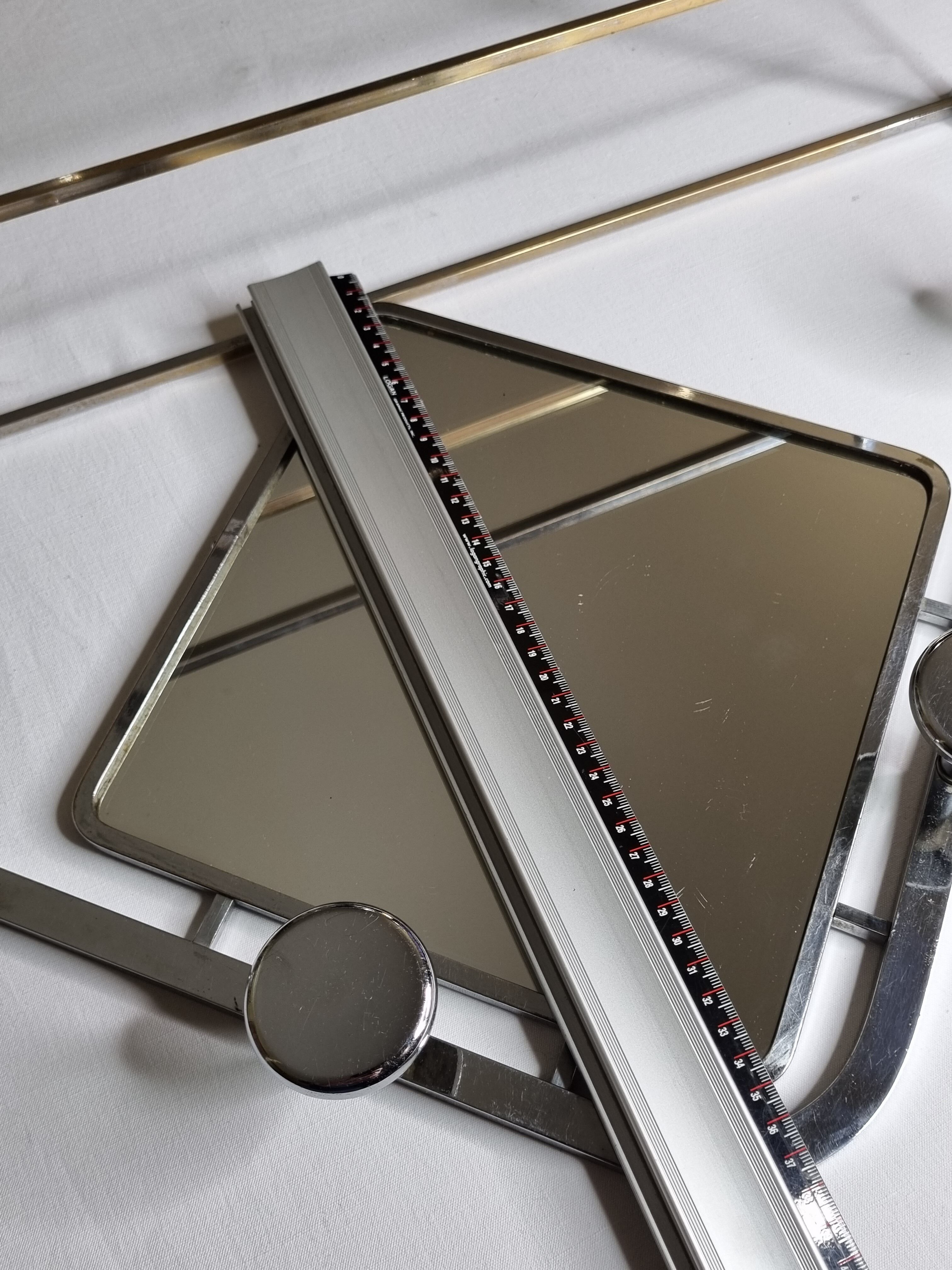 Wall mounted chromed metal coat rack with square mirror, 4 hooks and a hat rack, 50s