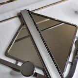 Wall mounted chromed metal coat rack with square mirror, 4 hooks and a hat rack, 50s