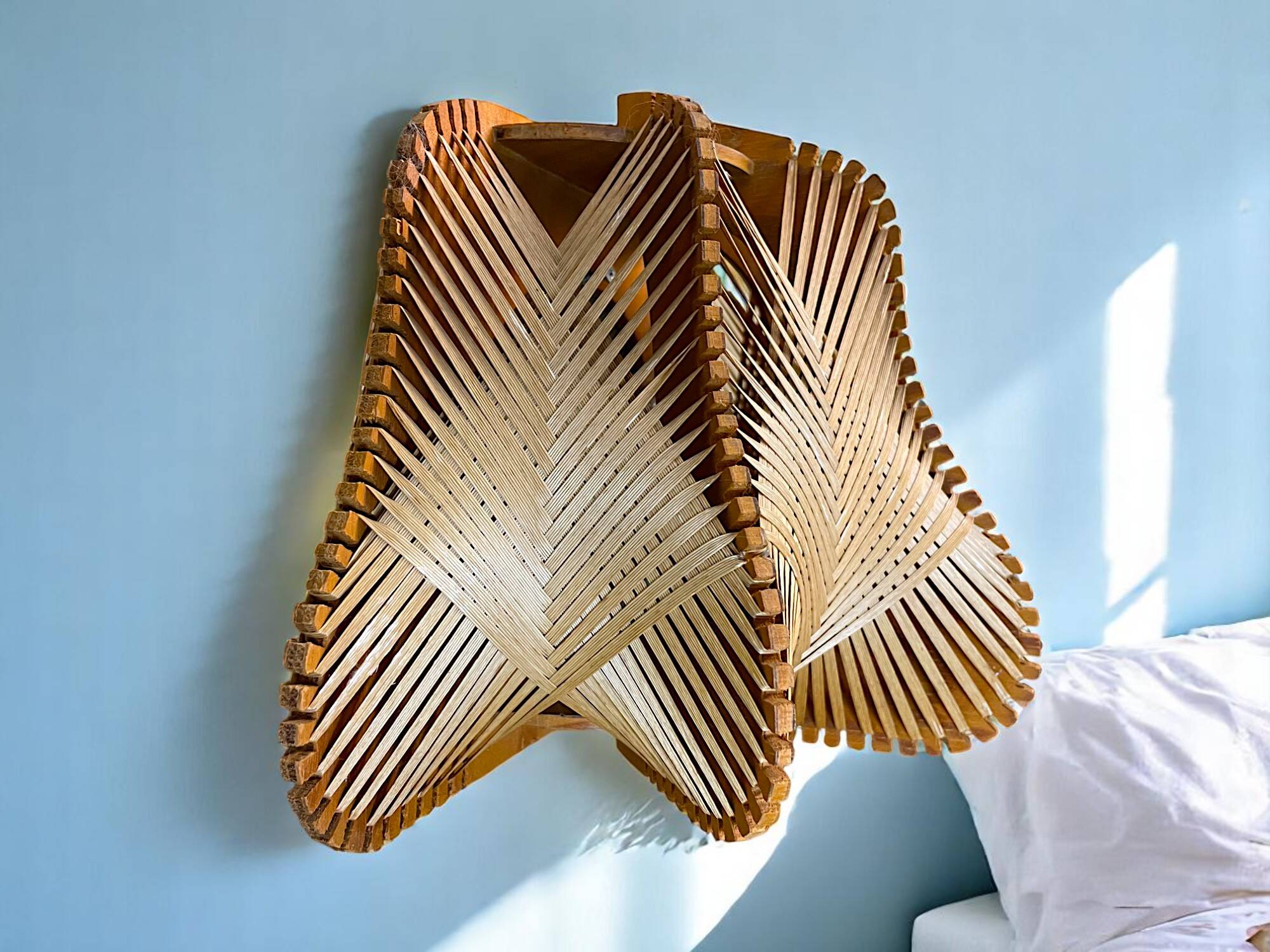 Pair of wooden light wall sconces for bedroom