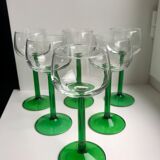 Set of 6 green white wine glasses made in France 60s-70s