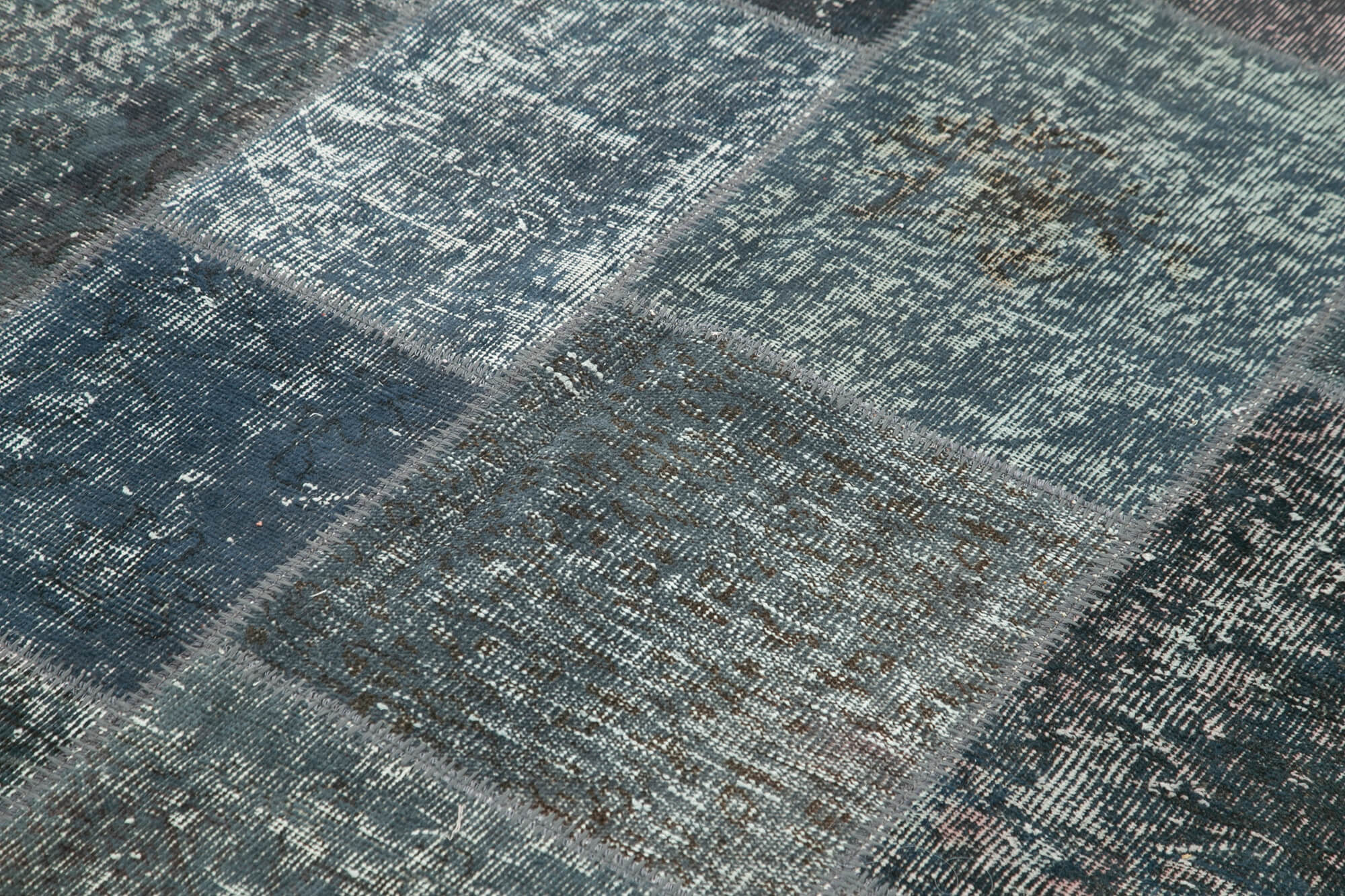 Hand-knotted oriental overdyed 170 cm x 242 cm grey patchwork carpet