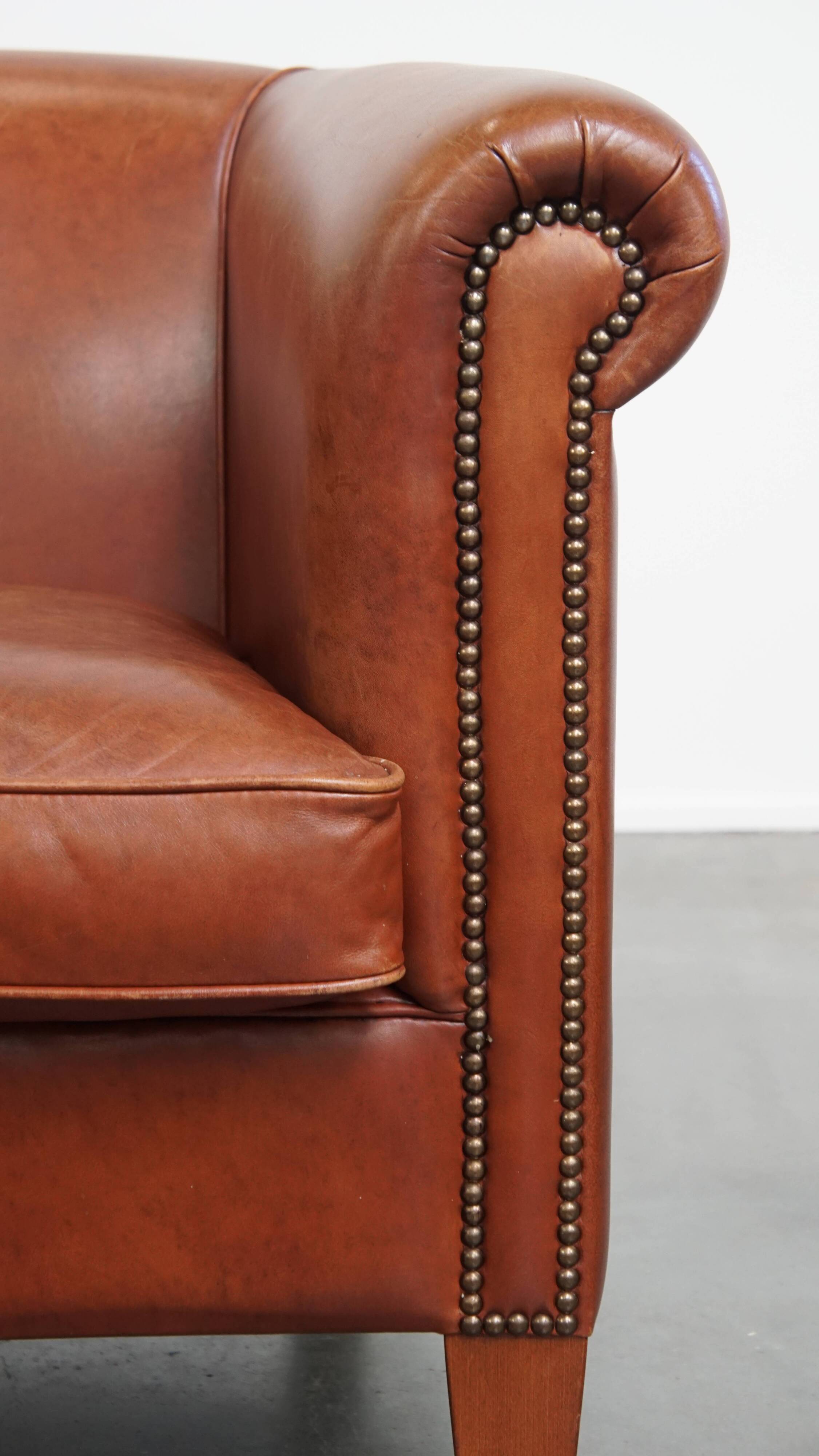 Cowhide Leather Club Armchair in a Cognac Color