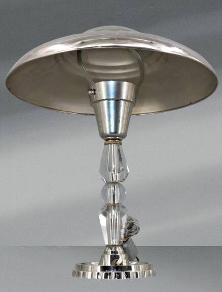 Art Deco Silver Table Lamp in Chrome Brass & Glass