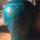Vase enamelled turquoise blue floral decoration