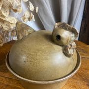 Art Ceramic stoneware dish with lid in the shape of a hen