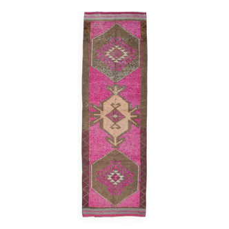 Pink Brown Vintage Runner Rug 94x299Cm