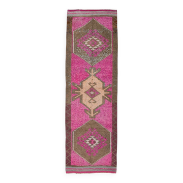Pink Brown Vintage Runner Rug 94x299Cm