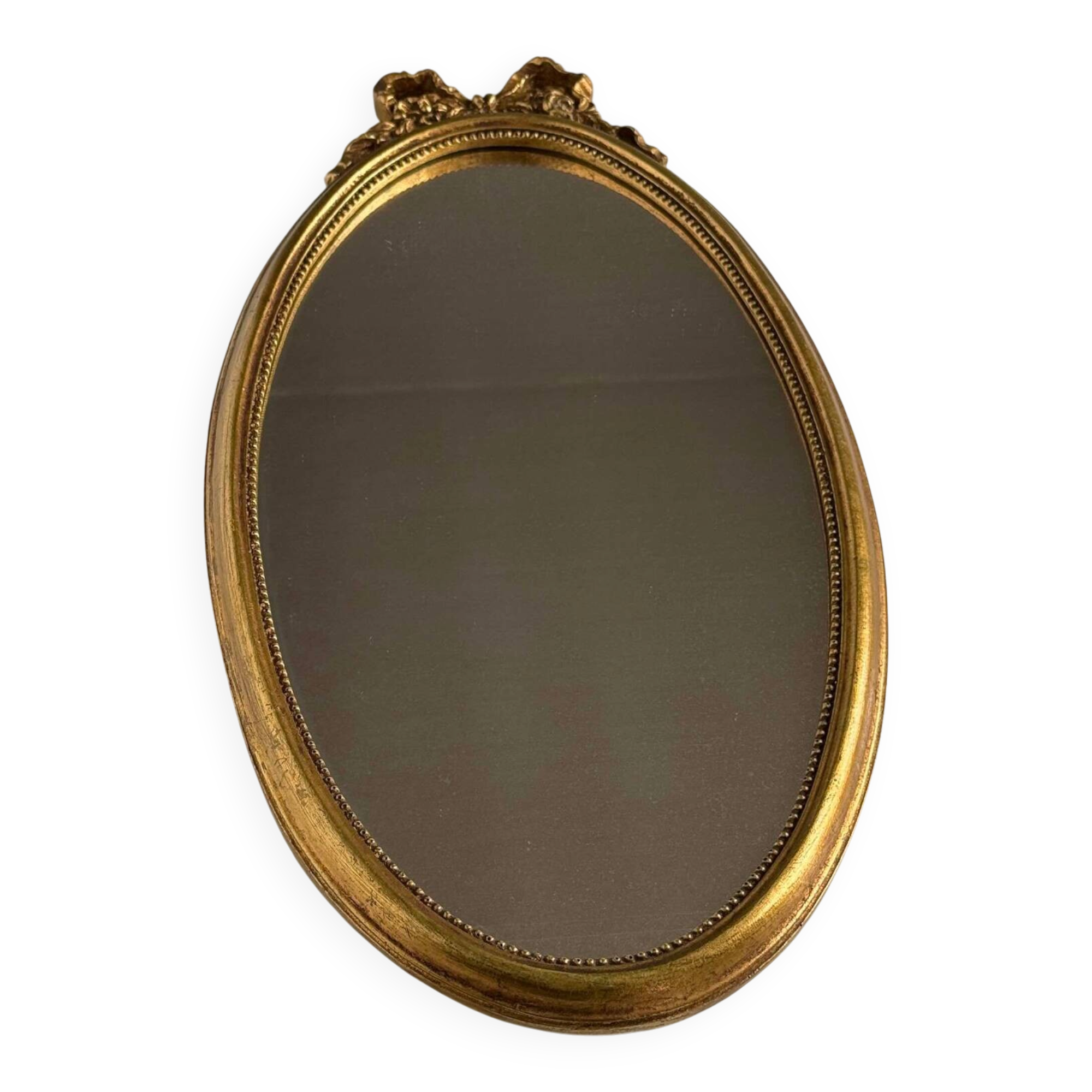 Vintage Gold Oval Mirror in Louis XVI Style – Ribbon & Roses Decor