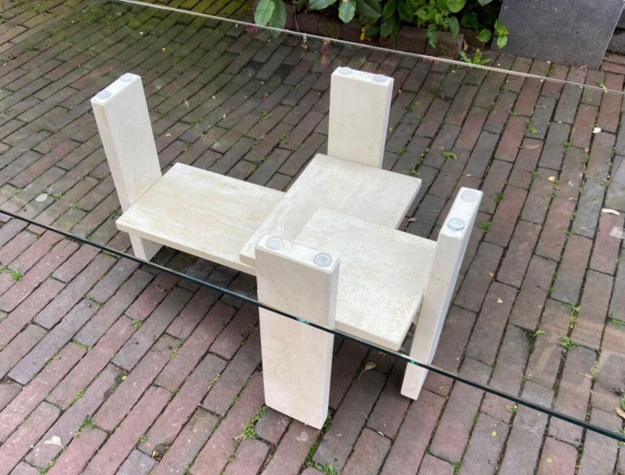 Coffee table by Willy Ballez in travertine