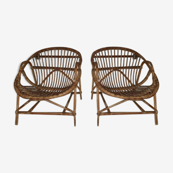 Paire de fauteuils en rotin vintage