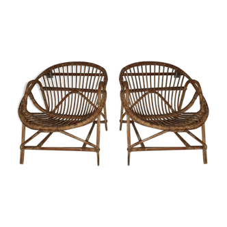 Pair of vintage rattan armchairs