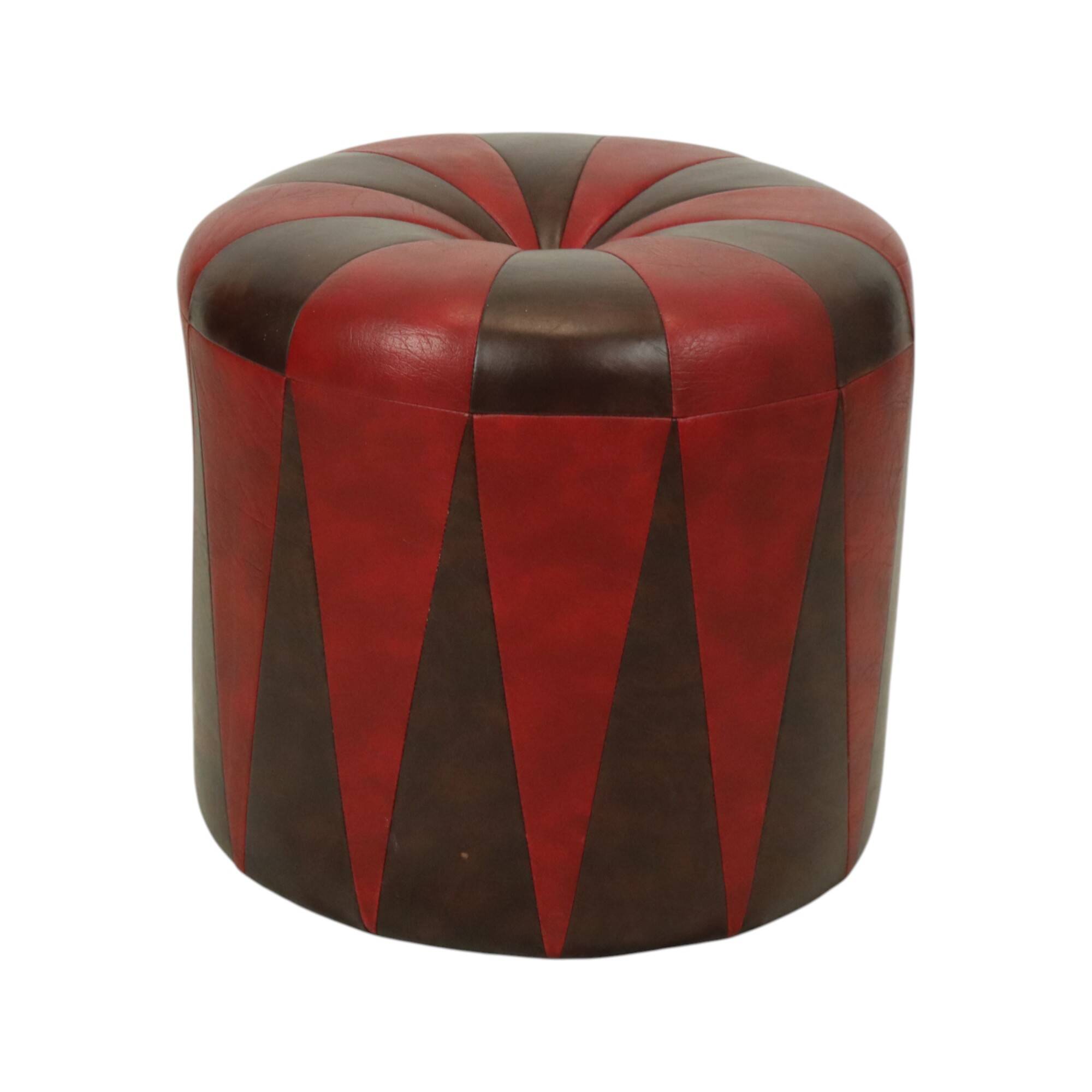 Round Vintage Pouf Brown Red Two-tone Skai Sixties