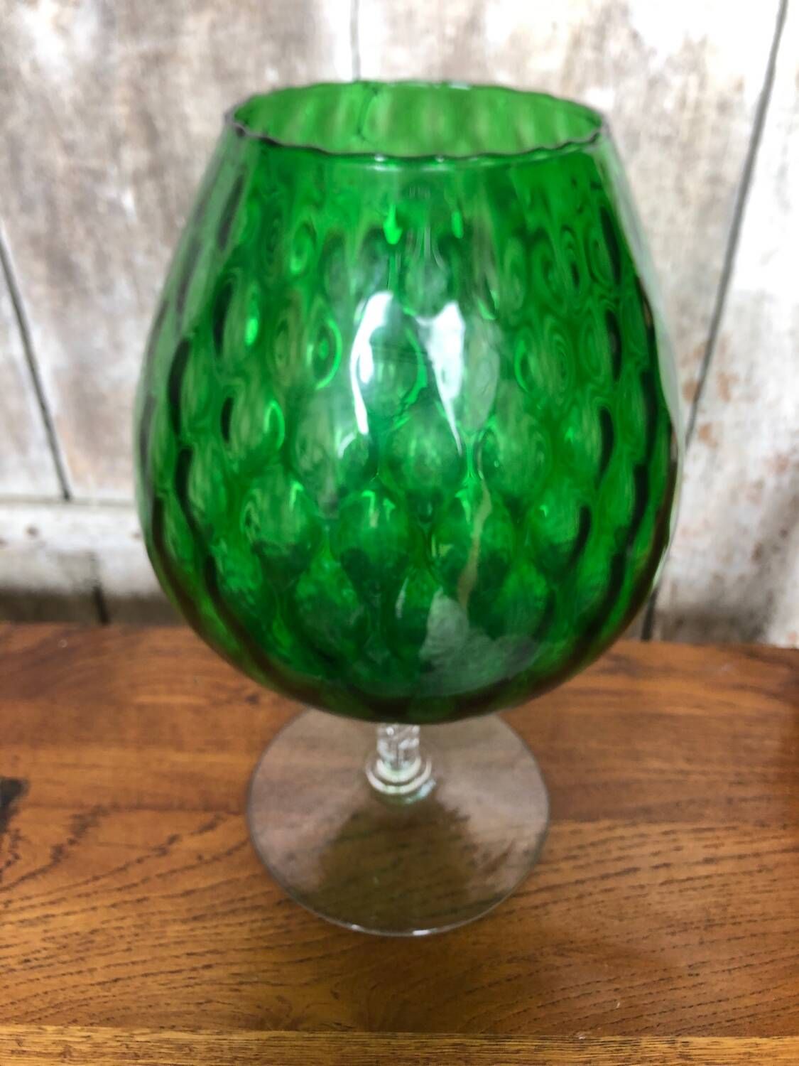 Old vase on foot empoli green glass transparent foot vintage