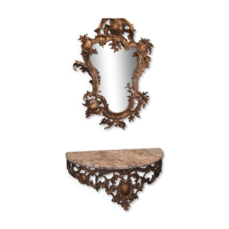 Bronze mirror and shelf set