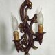 Pair Vintage French Bronze Double Wall Lights Acanthus Leaf & Flower Detail