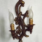 Pair Vintage French Bronze Double Wall Lights Acanthus Leaf & Flower Detail