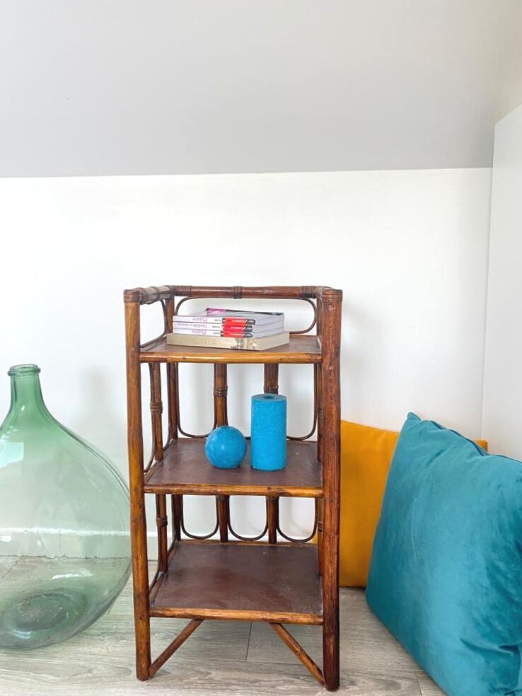 Vintage shelf, wicker and rattan