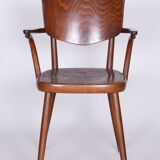 Original ArtDeco Beech Chair with Armrests by Ton, Radomir Hofman, Czechia, 1940s