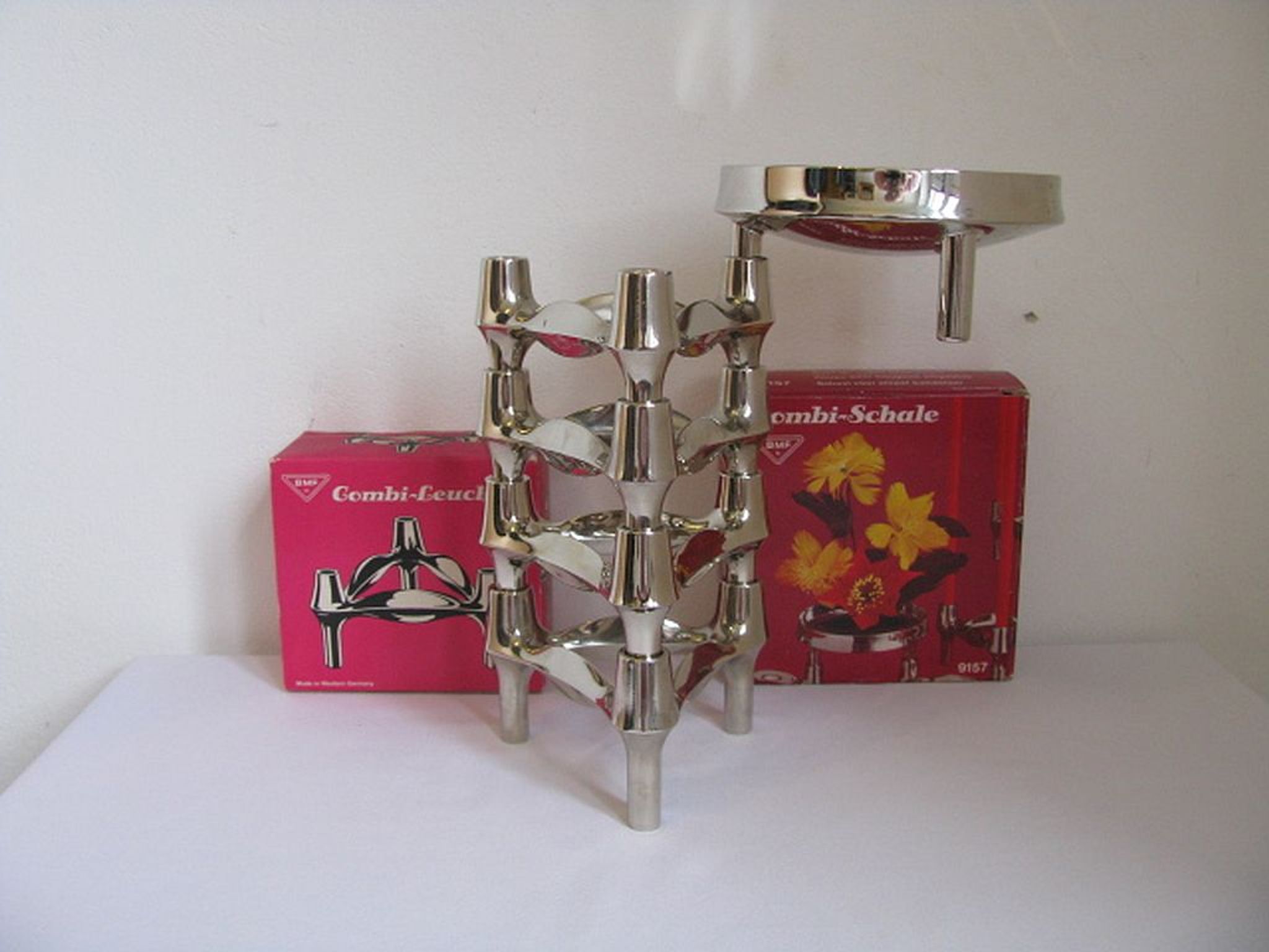 Set de bougeoirs modulaires Bmf édition argent conçus par Fritz Nagel & Ceasar Stoffi