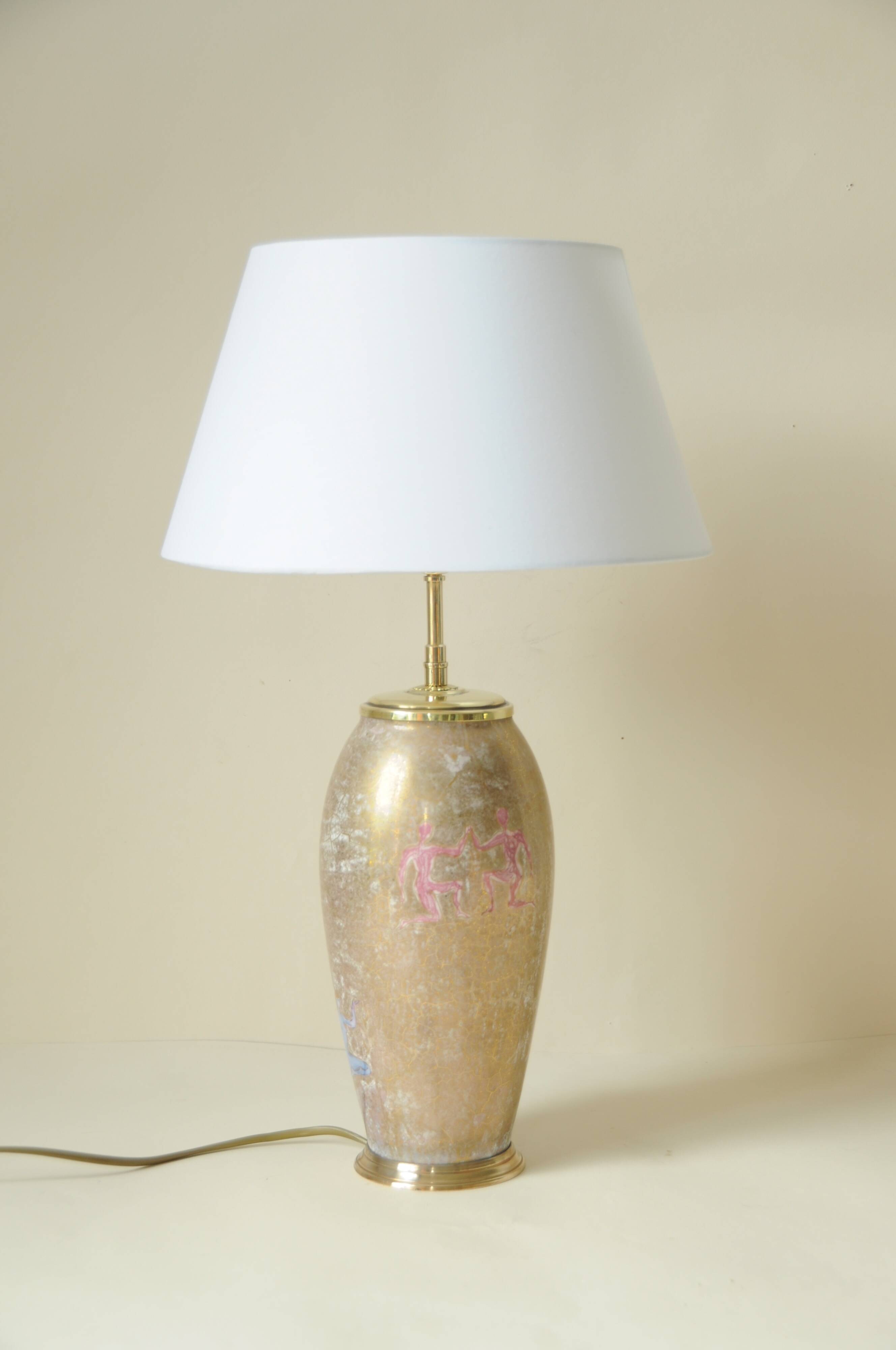 Antique Limoges porcelain table lamp, gold color, astrological sign decor