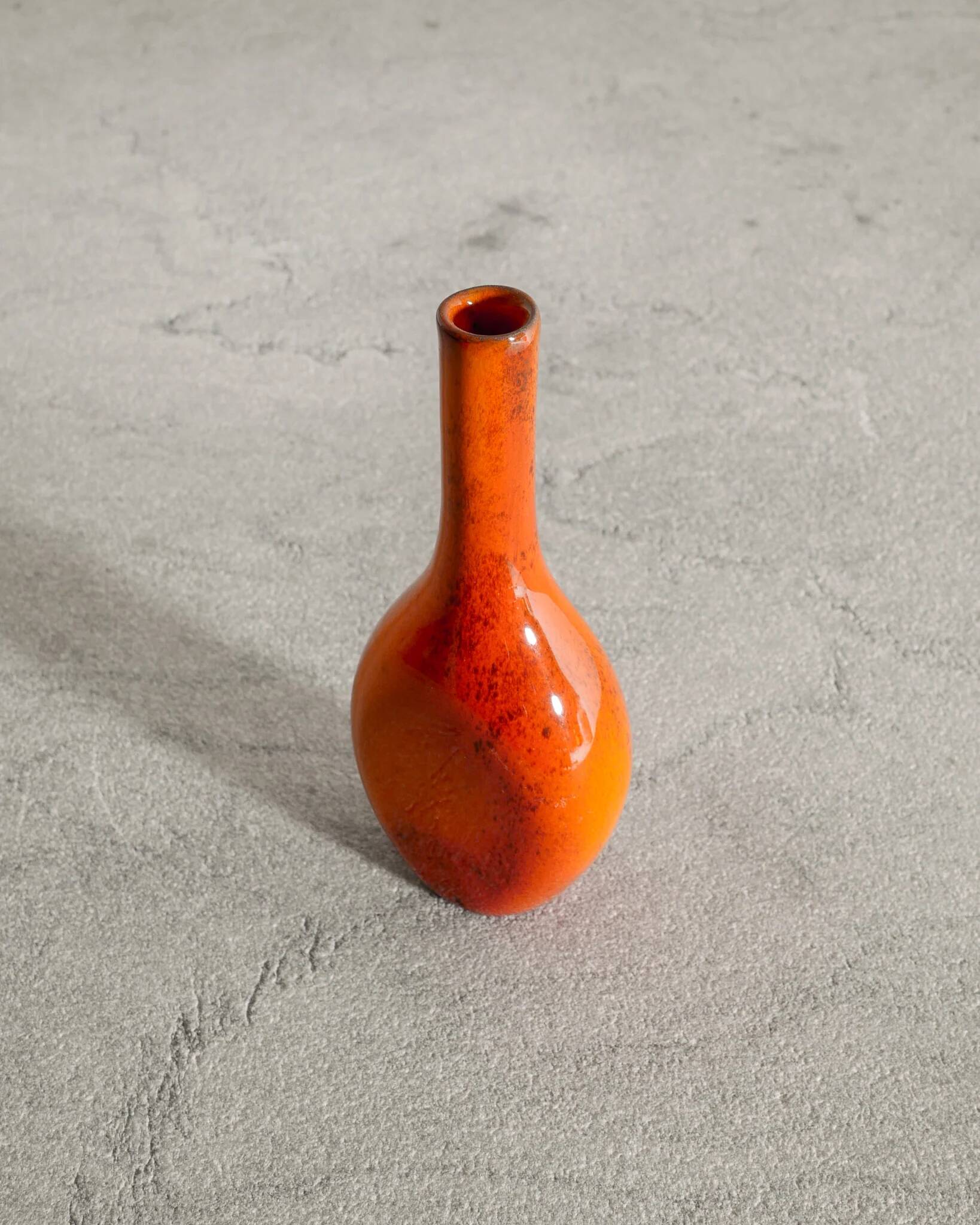 Vintage French Mid Century Bottle Vase in Warm Red Glaze, 1950s