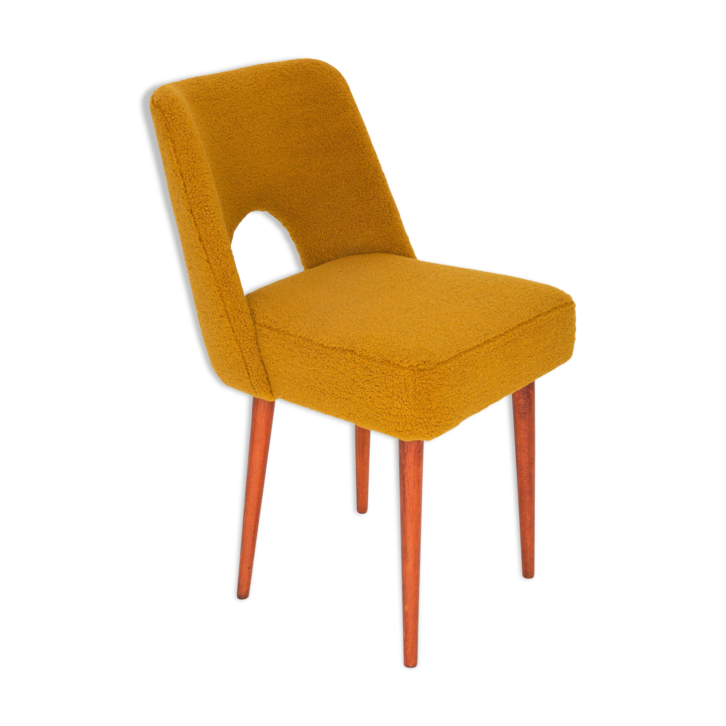 Chaise 'Shell' bouclé jaune ocre, années 1960
