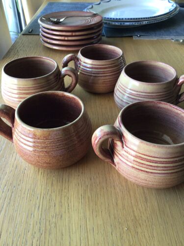 5 tasses Vallauris terre cuite artisanale brun rouge