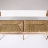 Modernist bench, mulched seat.